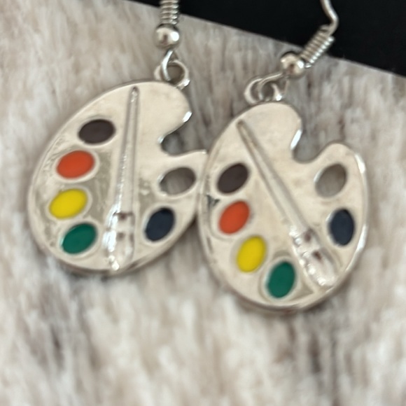 Art easel earrings - silver with pallet colors - Picture 3 of 3